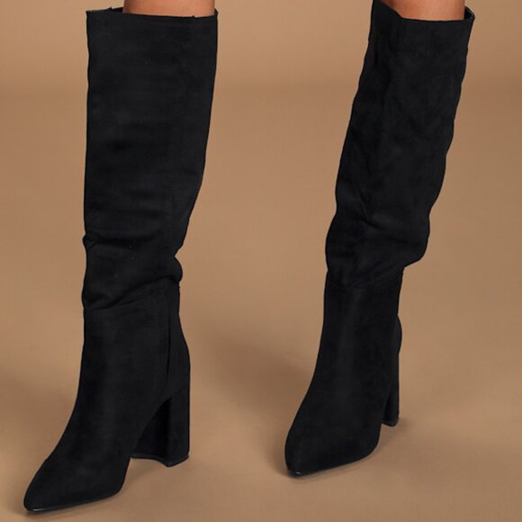 Lulus Katari Black Suede Pointed-toe Knee High Boots - Size 8.5 - Picture 1 of 1